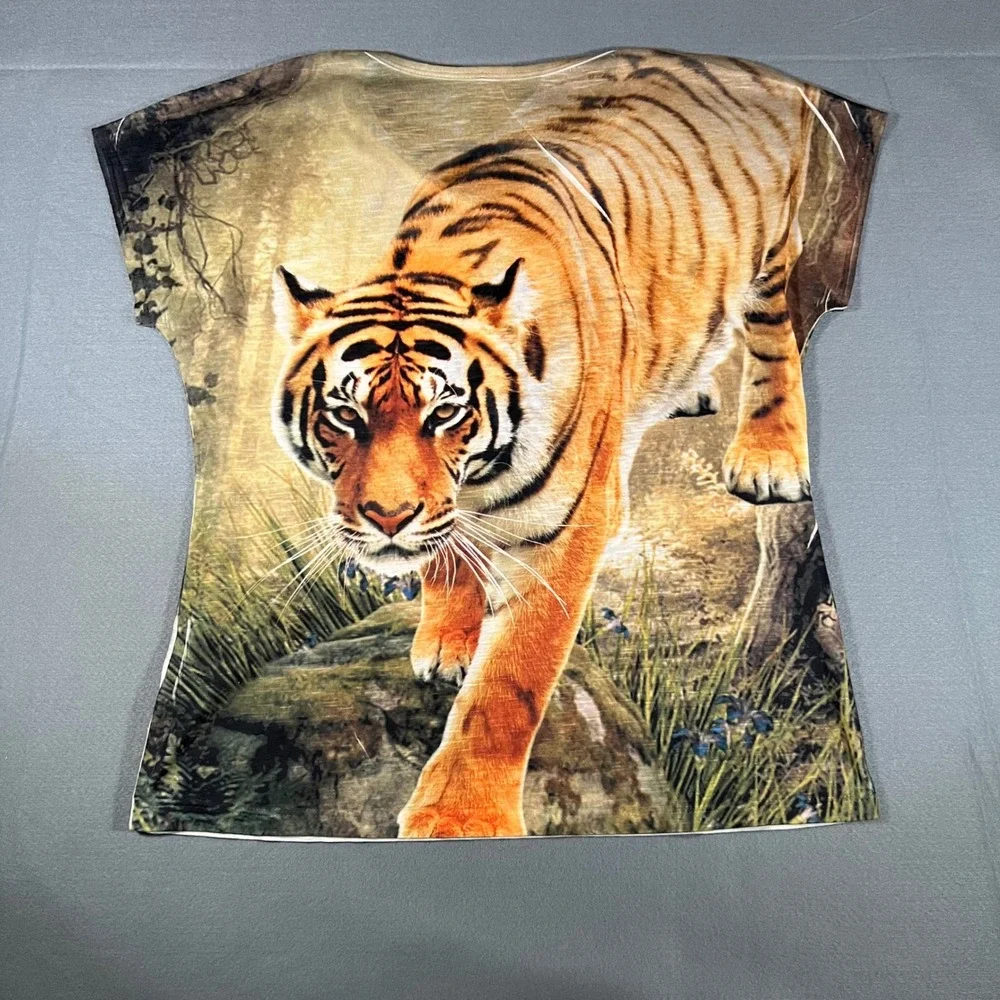 Big Bang USA Tiger Rhinestone Embellished Graphic T-Shirt Y2K Bling 00s Retro - Picture 2 of 6